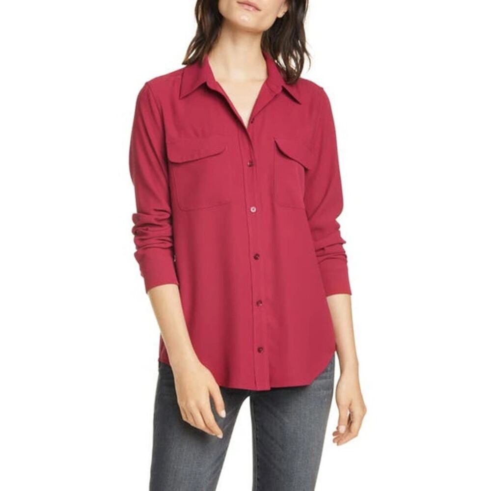 Equipment Femme Womens Beet Red Signature Shirt Button Down Classic Professional